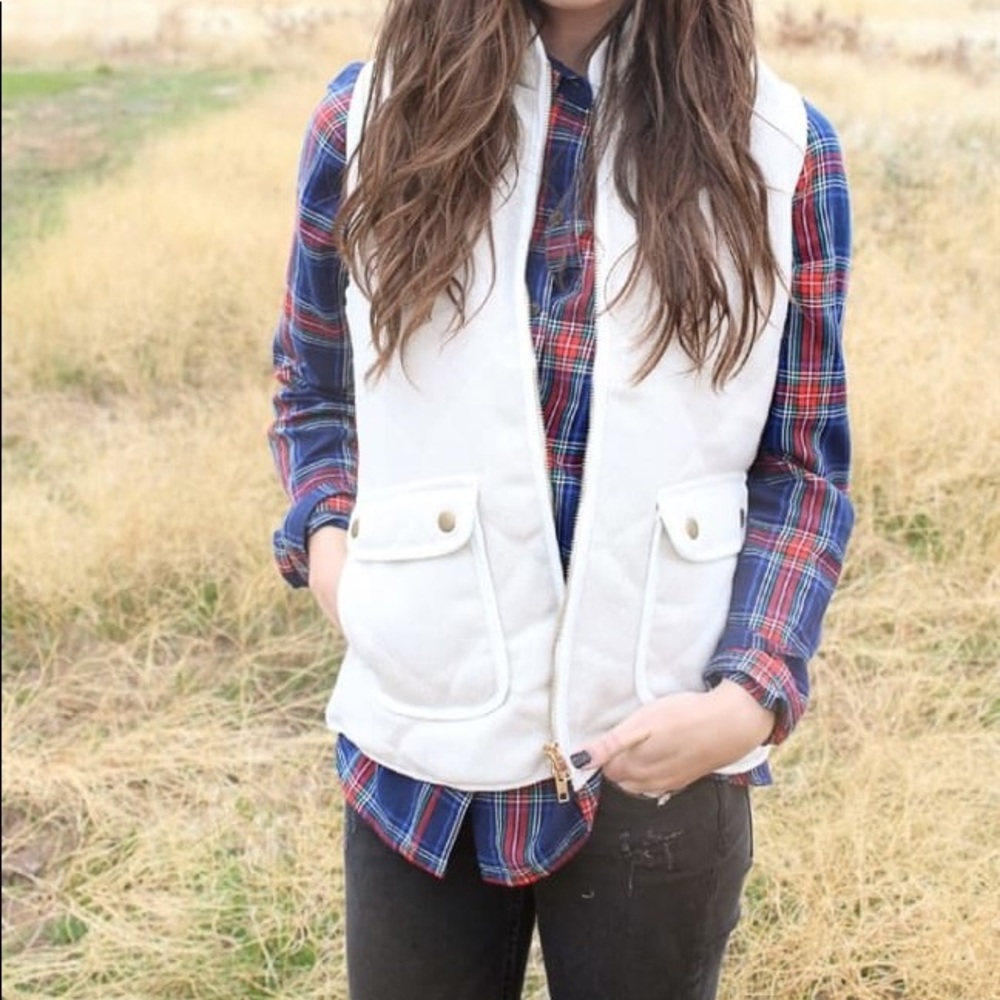 Cream quilted herringbone vest